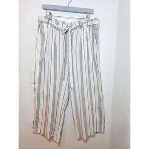 Old Navy Womens Wide Leg Pants XL Blue White Crop Striped Linen Blend Nautical